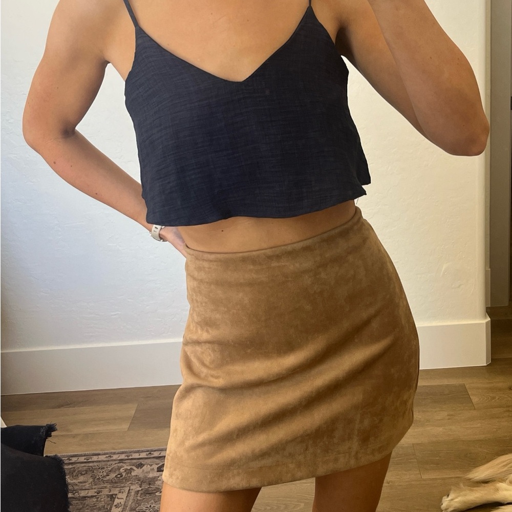 Pink Lily Camel Suede Mini Skirt